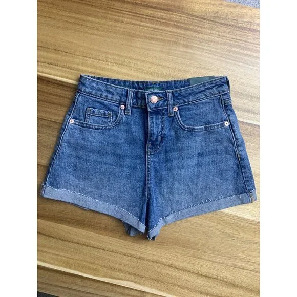 Wild Fable Junior Teens High-Rise Rolled Cuff Blue Denim Shorts Size 0 - Picture 4 of 9